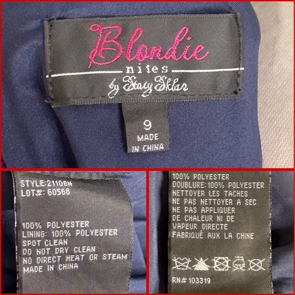 Blondie Nites Navy Gold Embroidered V-Neck V-Back Formal Dress Ball Gown Size 9 - Picture 6 of 16